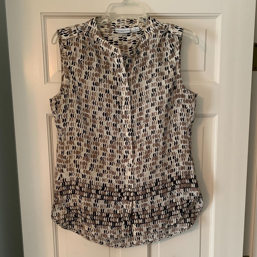 2/$20 Liz Claiborne Tan/Brown print Sleeveless Blouse - Size Small